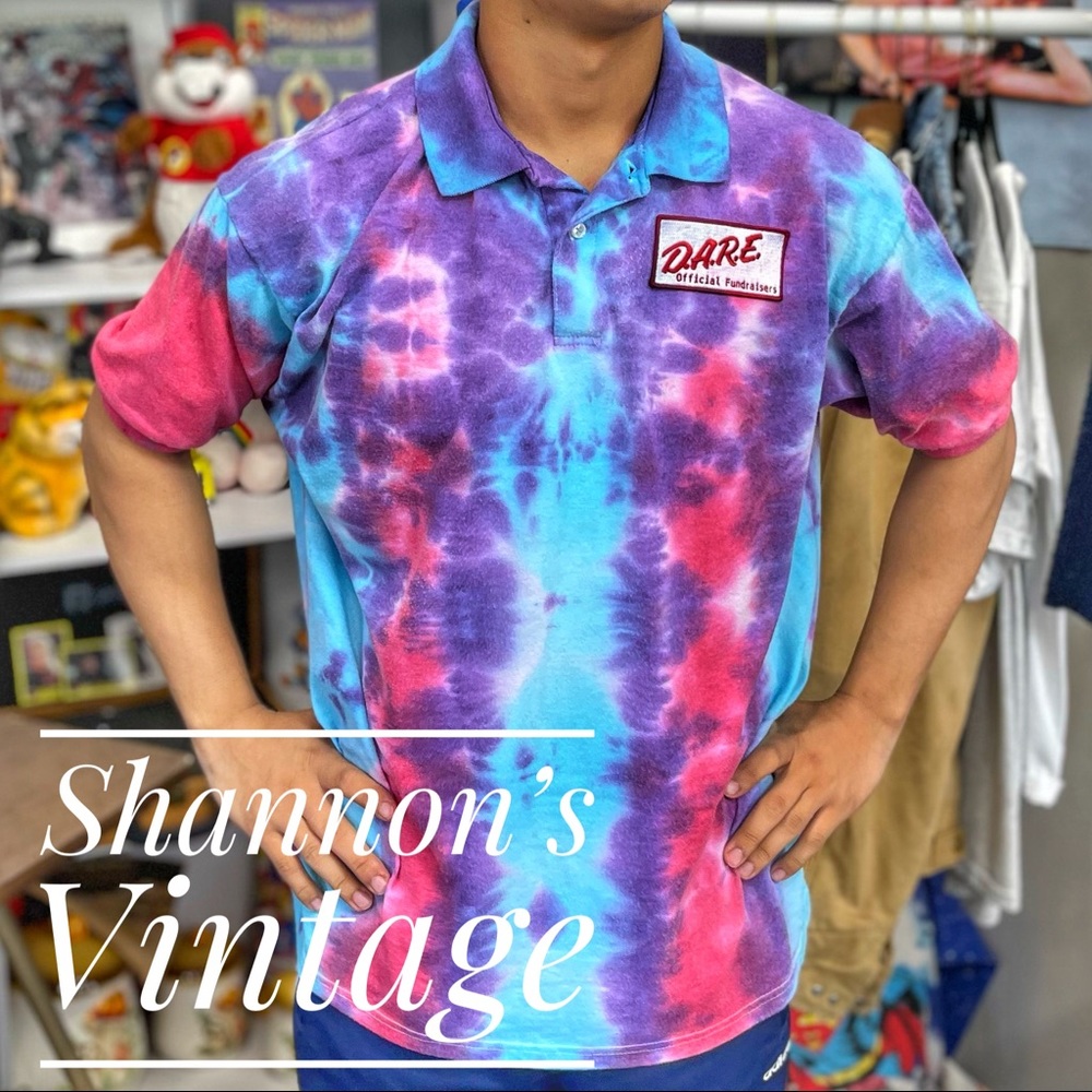 DARE Y2K tie dye XL polo shirt A34